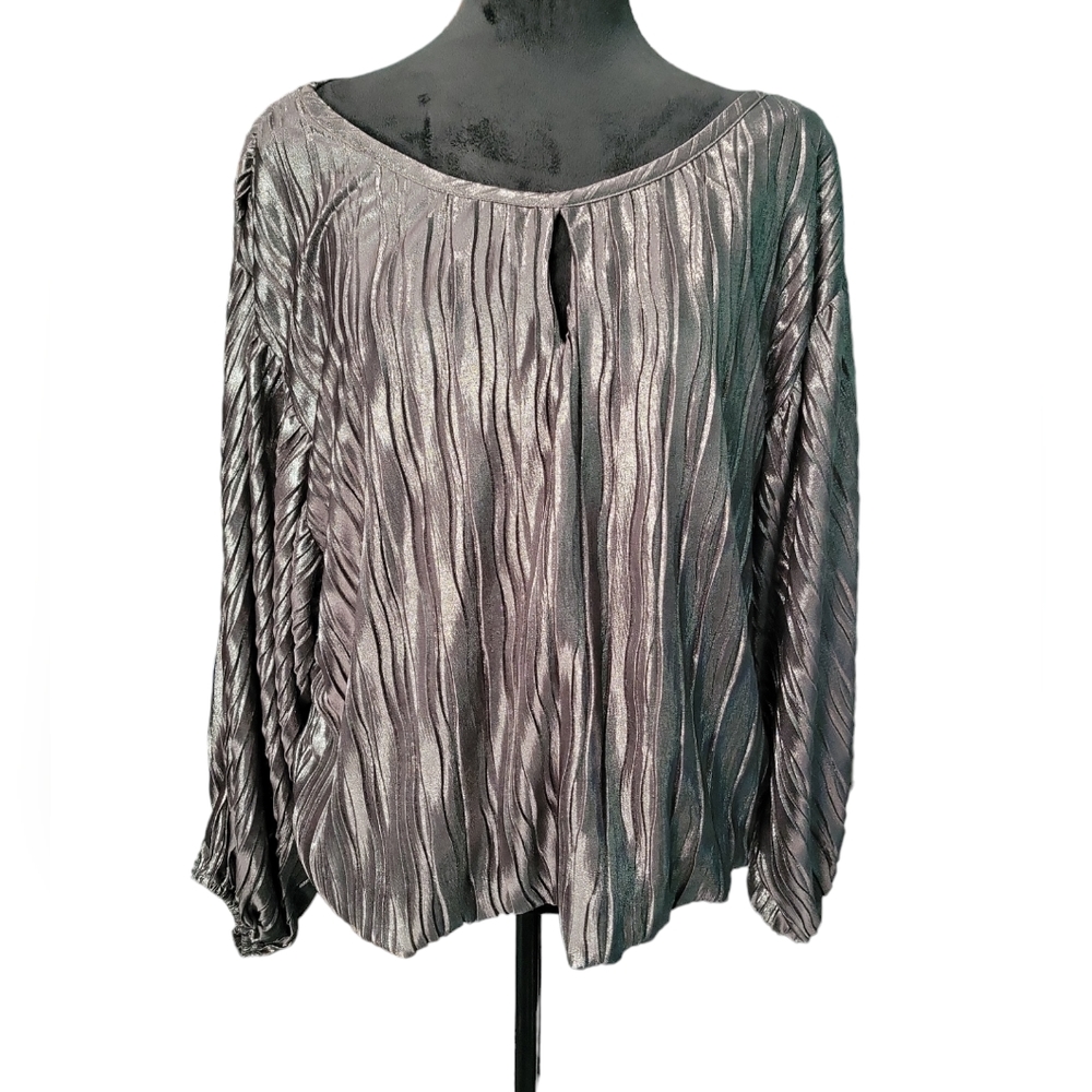 Laundry by Shelli Segal Designer Blouse Medium Silver
